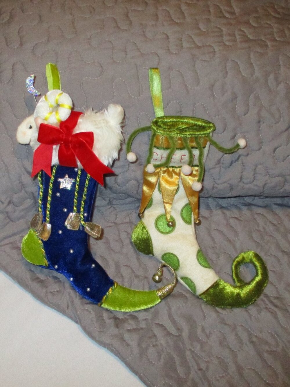 2 Patience Brewster Krinkles Cheer & Ram Mini Christmas Stocking Elf Boot 2009